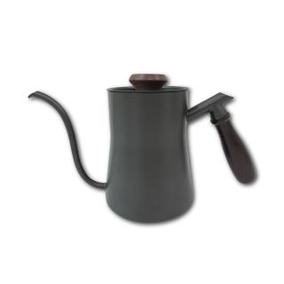 【生活良品】鐵氟龍經典黑色W-550BK胡桃木柄咖啡細口手沖壺550ml(斜口型5mm極細穩定水流壺嘴)